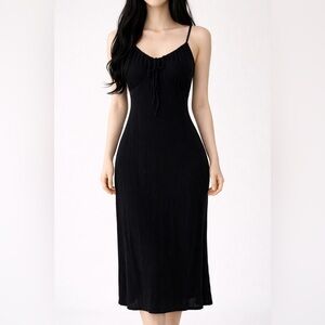 BRAND NEW BLACK TUBE MAXI DRESS CINCHED NECKLINE SPAGHETTI STRAPS